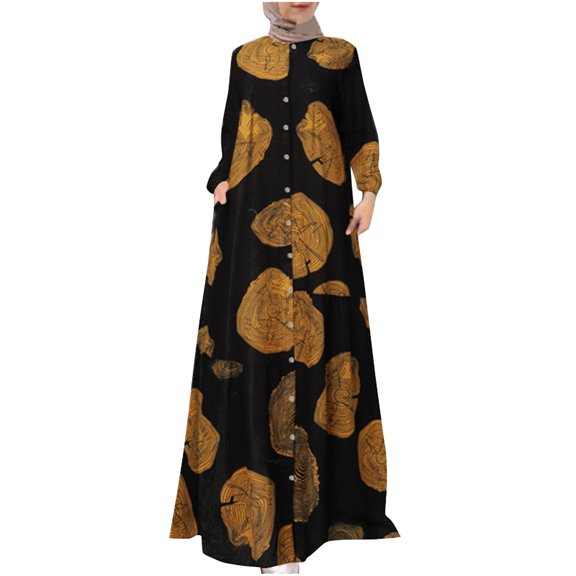 Abaya Dress for Elegant Women's Long Sleeve Abaya Dress Casual Button Down Dubai Style Outfit