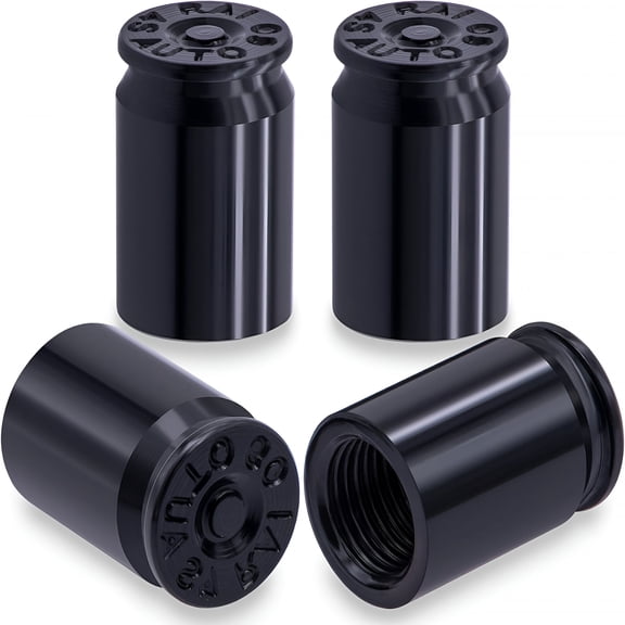 RIONIMA 4PCS Bullet Shell Tire Valve Stem Caps, Aluminum Alloy Car Air Stem Cap, Universal Dustproof Tire Valve Stem Covers for Cars, SUV, Trucks, Bikes, Motorcycles, Bicycles (Black)