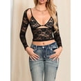 thumbnail image 4 of 2Pcs Sexy Floral Lace Crop Tops for Women See through Low Cut T-Shirts+Bra Set Going Out Streetwear, 4 of 6