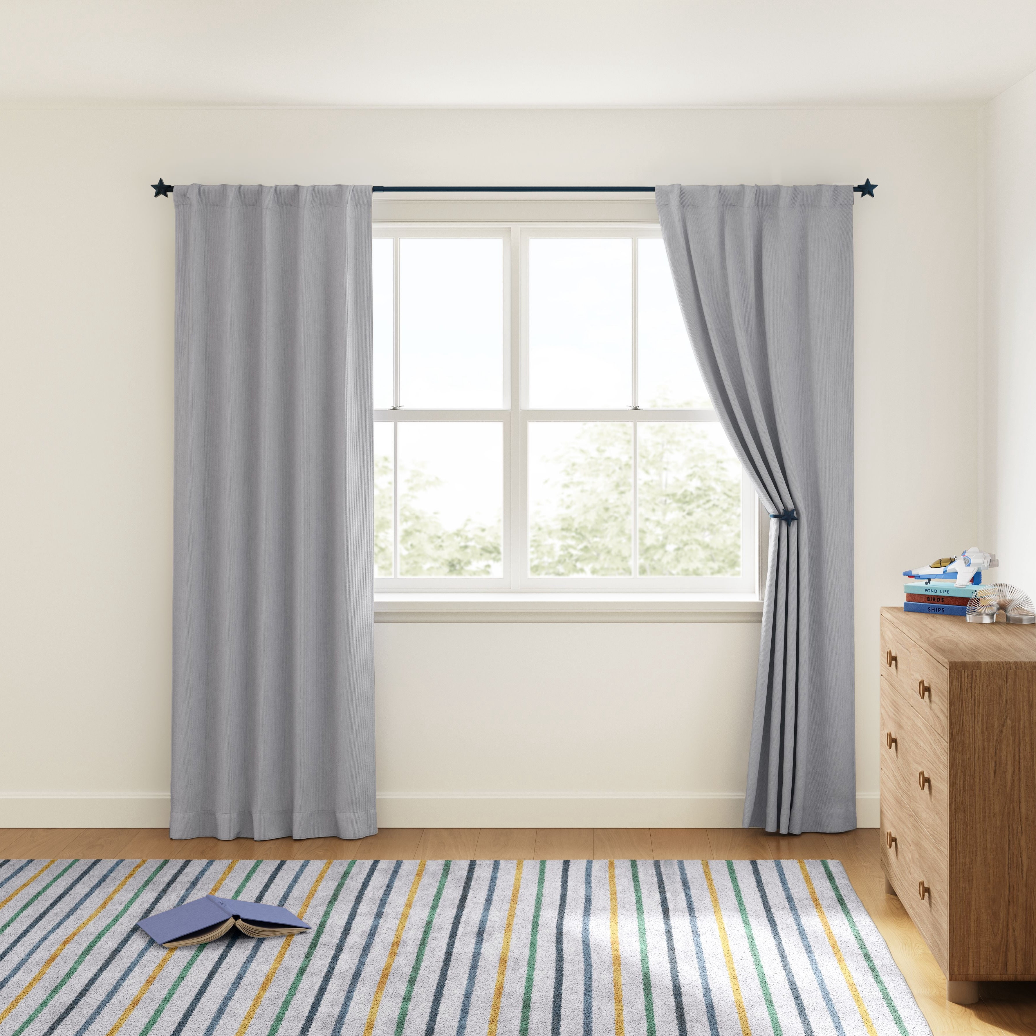 Mainstays Kids Soft Silver Solid Ribbed Corduroy Blackout Rod Pocket with Back Tabs Single Curtain Panel, Set of 1, 38" W x 84" L