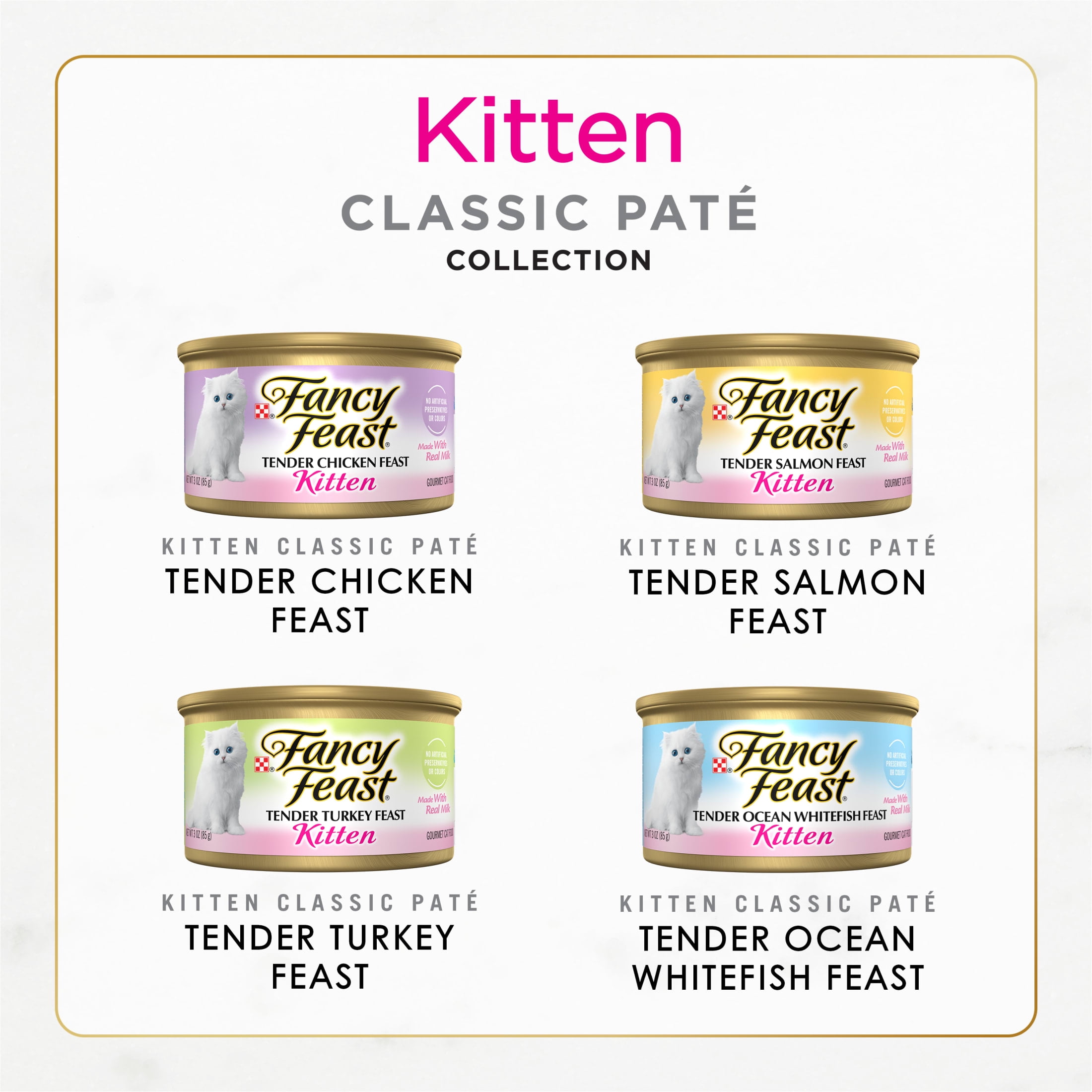 (24 pack) Purina Fancy Feast Kitten Food, Wet Cat Food, Classic Pate Collection with Milk, 3 oz Cans, 24 Pack