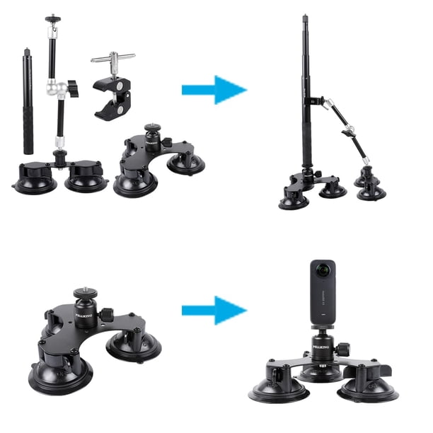 Strong Suction Car Mount for Insta360 X5, Suction Cups Mount with Invisible Selfie Stick for Insta360 X5 X4 X3 X2 X, Gopro, 360° Rotation Car Holder Kit for Action Cameras for