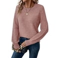 thumbnail image 2 of UDAUDU Sweaters for Women Casual Long Sleeve Crewneck Crochet Knit Pullover Sweater Tops Fall Fashion Trendy Outfits Pink XL, 2 of 3
