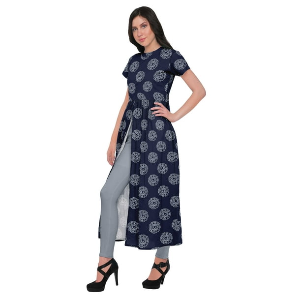 Moomaya Cotton Front Slit Kurtis For Women Printed Long Kurti Dress Indian Top