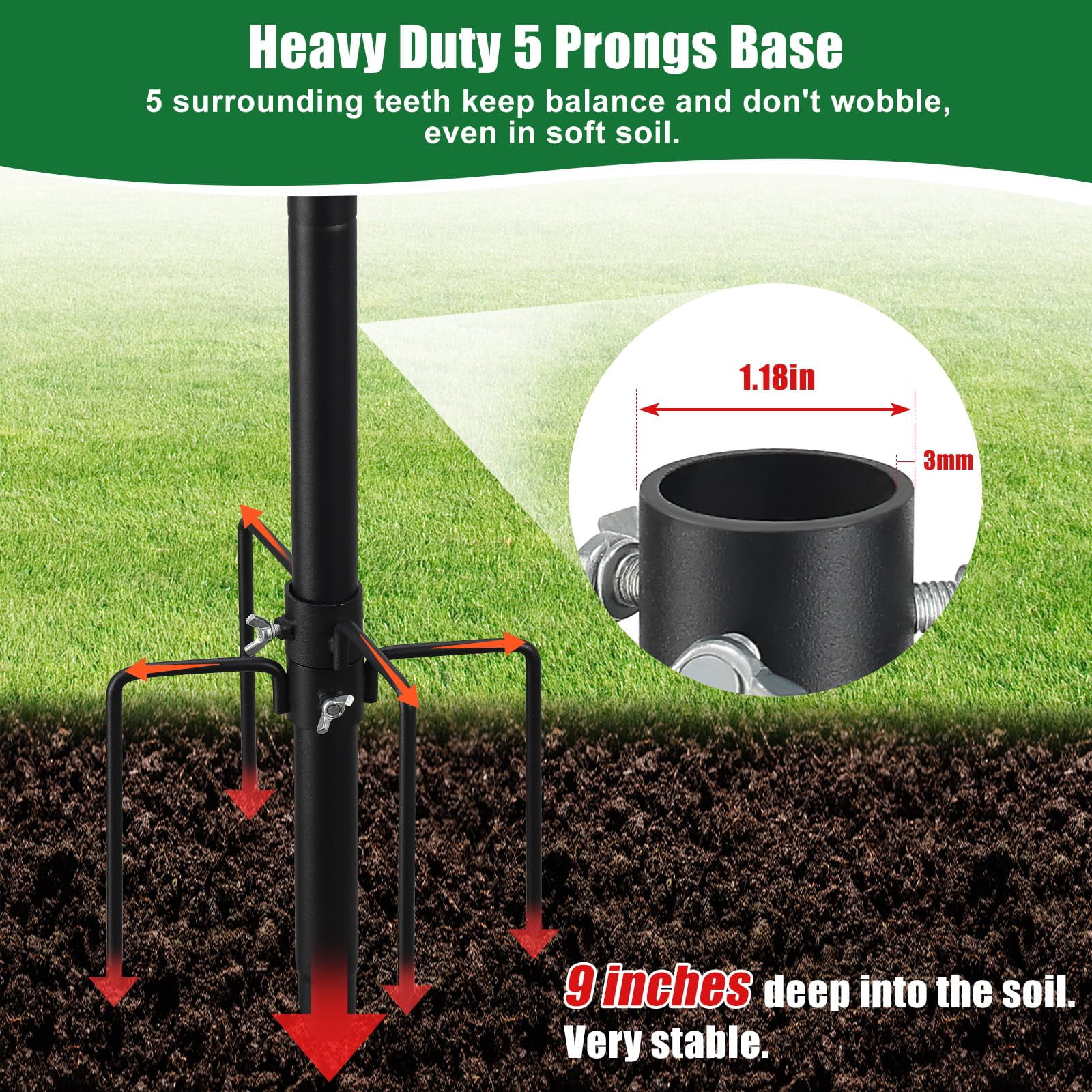 75'' Bird Feeder Pole with 5-Pronged Bracket, Adjustable Heavy Duty Bird House Pole for Outdoor, Matte Black