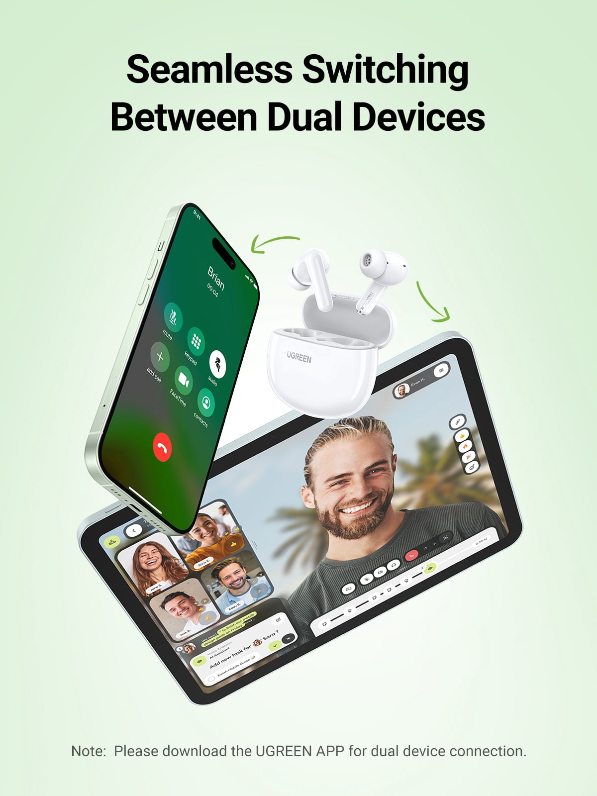 UGREEN True Wireless Earbuds Bluetooth 5.4, 28H Long Battery Life, Fast Charging, 12mm Deep Bass Driver, ENC Noise Cancelling Mic, IPX5 Waterproof, Ultra Light Comfortable Fit, Low Latency Gaming