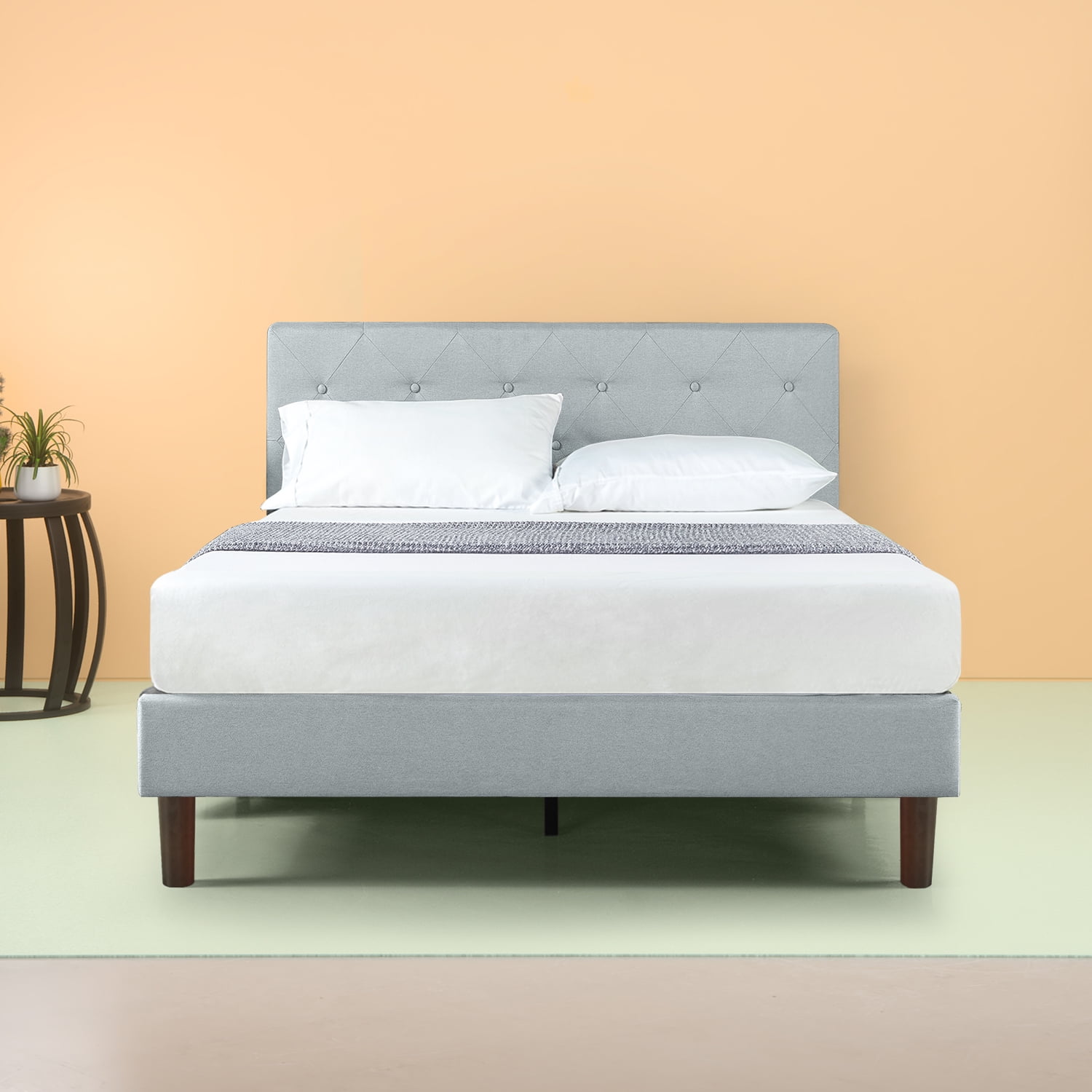Zinus Shalini 41" Upholstered Platform Bed, Sage Grey, King