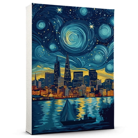 San Francisco Bay Areas Travel Canvas Art Print, California Wall Canvas Starry Night, San Francisco Bay Areas Canvas Painting decorCalifornia Travel Picture -97AZ1198
