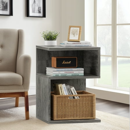 22 Inch Side Table, Small End Table, Nightstand Table For Living Room, Bedroom, Office, Bathroom, Rustic Grey