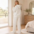 thumbnail image 3 of Women Polka Dot Hooded Sweatshirt 2 Piece Outfit, Long Sleeve Pullover Hoodie and Wide Leg Pants Matching Tracksuit Casual Loungewear for Fall Winter, 3 of 6