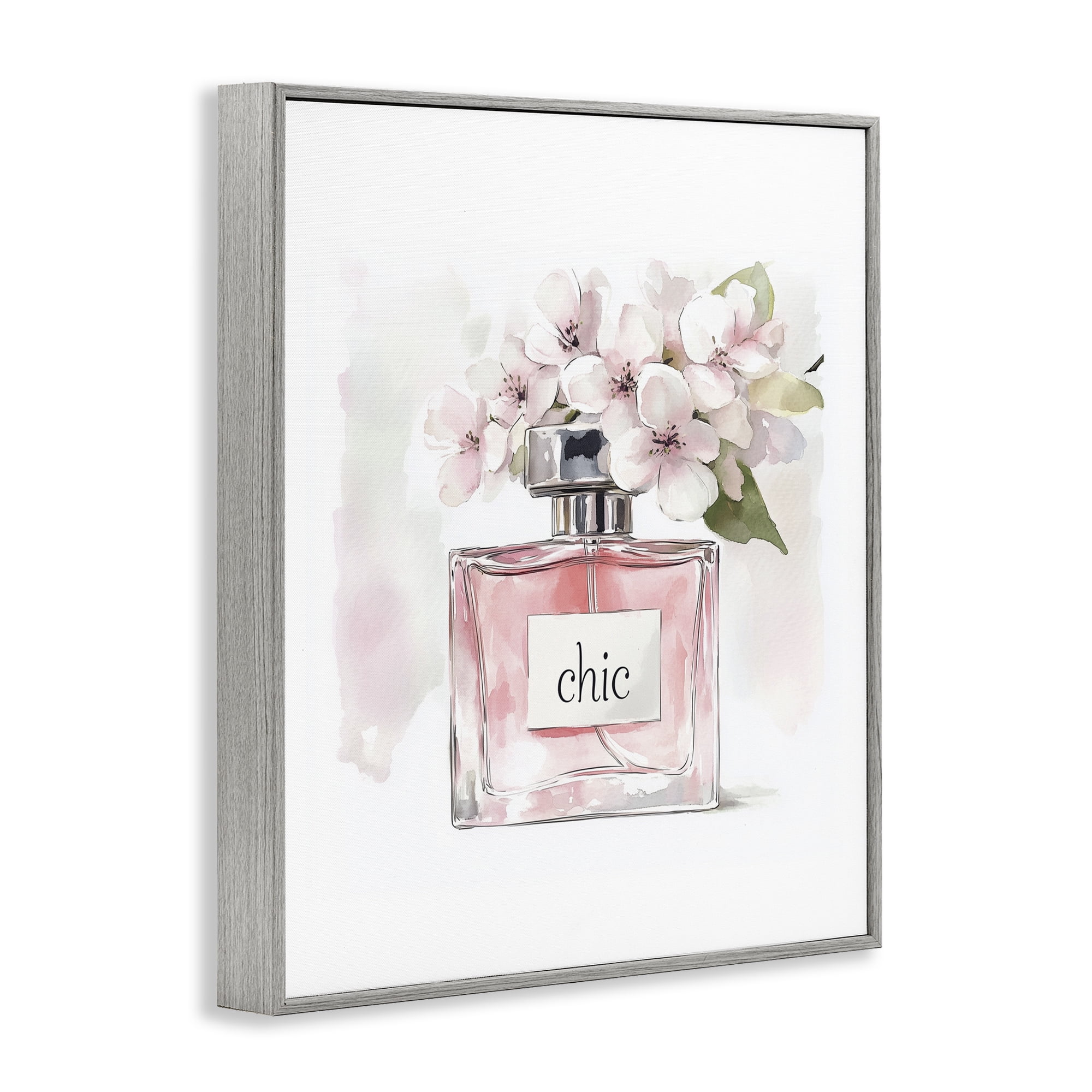 Cherry Blossom Chic Perfume Gray Framed Giclee Art, design by Christine Simpson Art