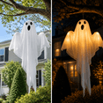 thumbnail image 3 of Clearance Light Up Hanging Ghost Decor, White Gauze Ghost Ornament with Blue LED Lights, Halloween Hanging Decoration for Front Door Porch Yard Tree Party Indoor Outdoor, 3 of 6