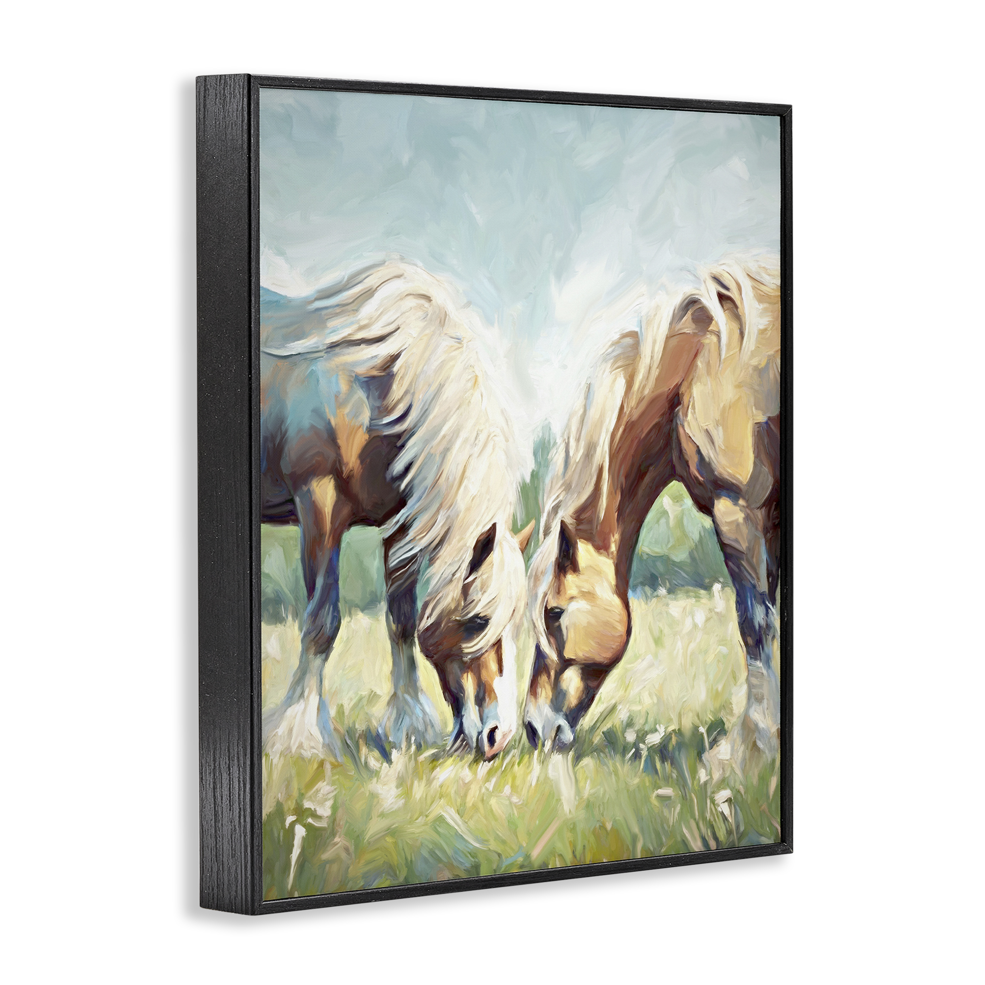 Stupell Industries Horses Grazing Together Animals & Insects Painting Black Framed Art Print Wall Art, 24 x 30