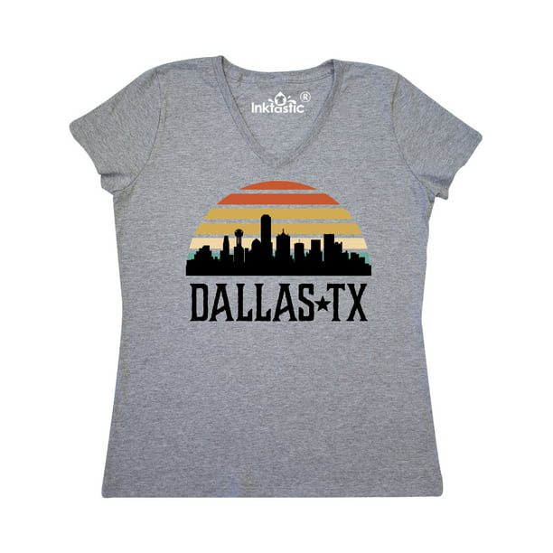 INKtastic - Dallas Texas Skyline Vintage Women's V-Neck T-Shirt ...