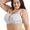 thumbnail image 4 of YANDW Full Coverage Wirefree Bras for Women Unlined Plus Size Lace Minimizer Bralette, White 42C, 4 of 8