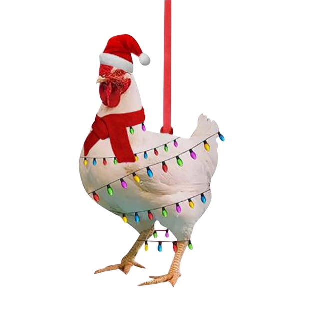 Xihbxyly Adorno Navideño de Pollo con Bufanda, Juego de Adornos de Madera, Decoración Festiva para El Hogar, Temática de Fiesta, Impresión Por Sublimación de Alta Calidad, Madera Duradera, Fácil de C