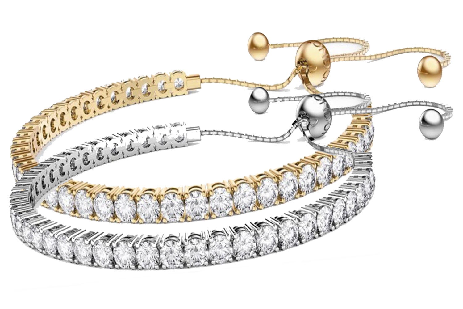 18K Yellow and White Gold 6 Ct Created White Sapphire Round Plated Adjustable Bracelet by Paris Jewelry