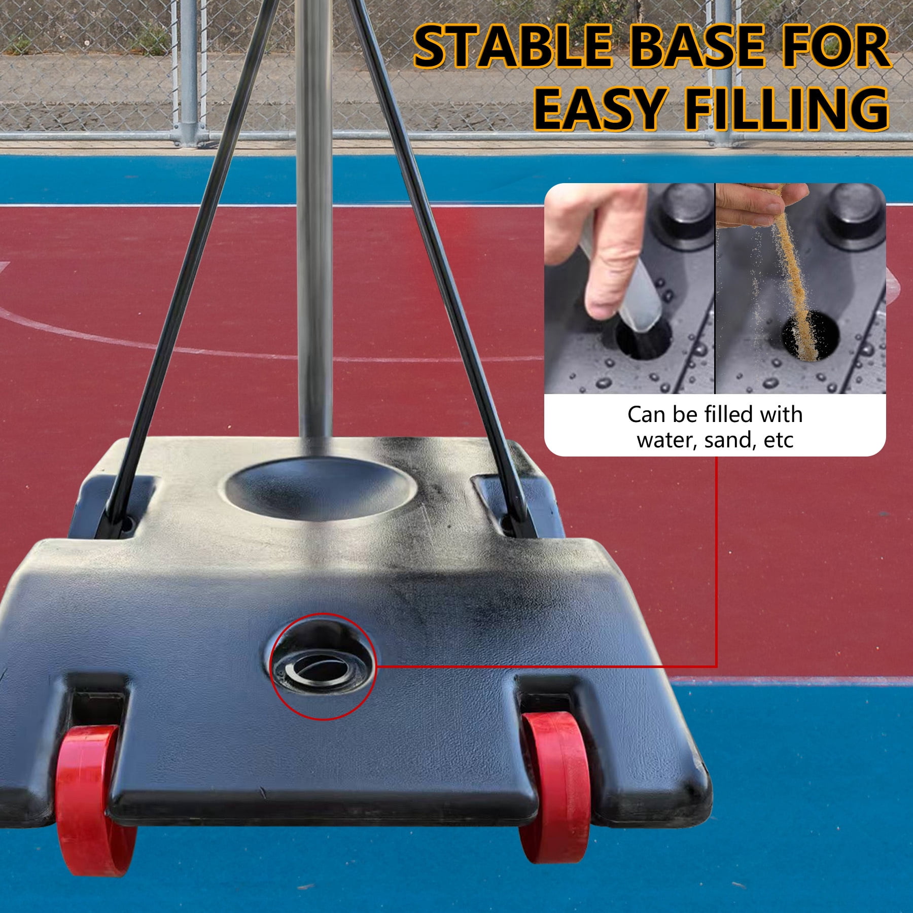 34 inch Portable Basketball Hoop, Adjustable Height 6.89 ft to 10.01 ft, Backboard with Rebound System, Indoor/Outdoor Basketball Goal with Water/Sand Base, Wheels for Easy Move, Black