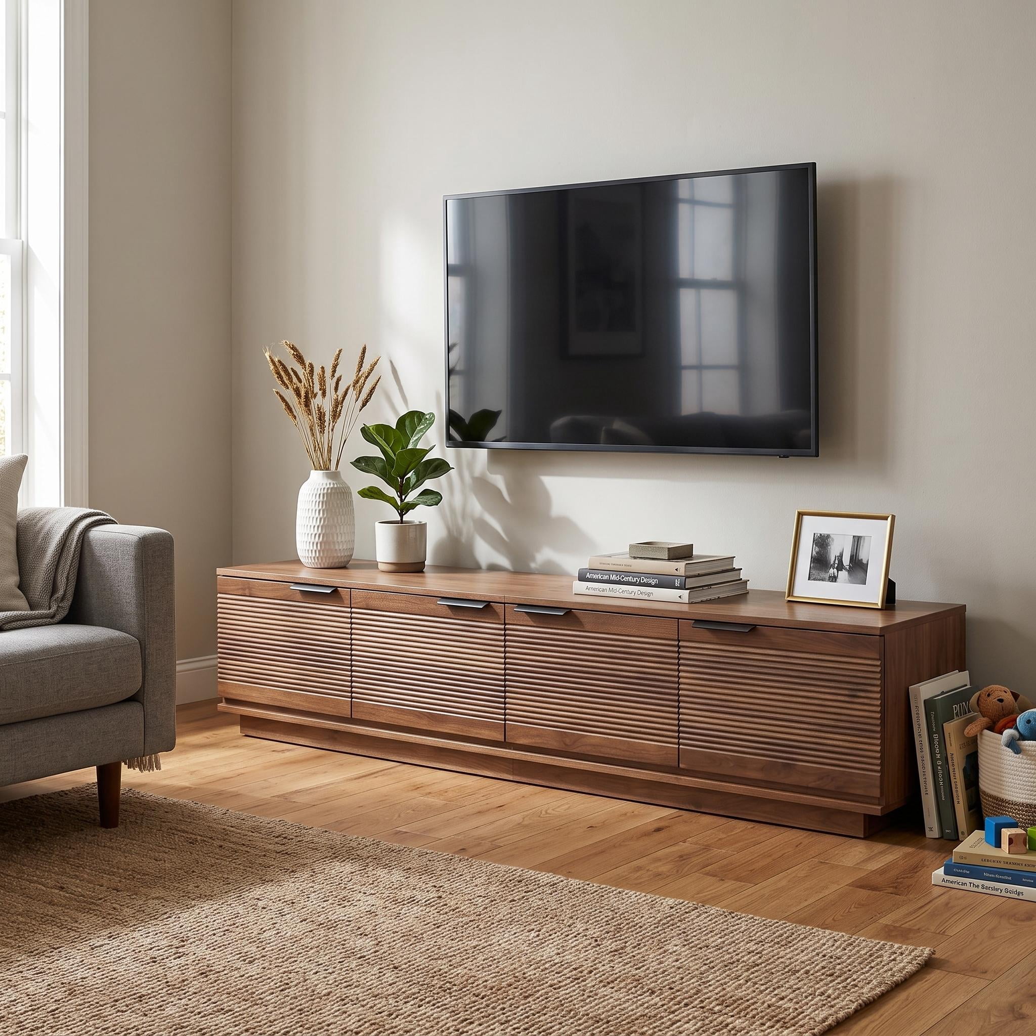 Homy Casa Home Entertainment Center, TV Stand Media Console with Versatile Storage