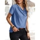 thumbnail image 3 of Camiseta de manga corta con cuello vuelto para mujer, Color puro, informal, elegante, jersey de verano, camiseta azul XL, 3 of 7