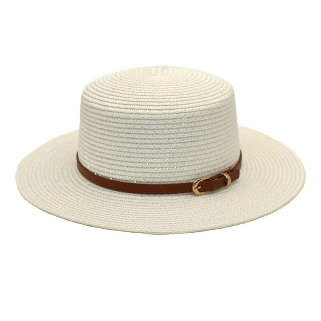 Adults Unisex Retro Western Cowboy Riding Hat Leather Belt Wide Cap Straw Hat