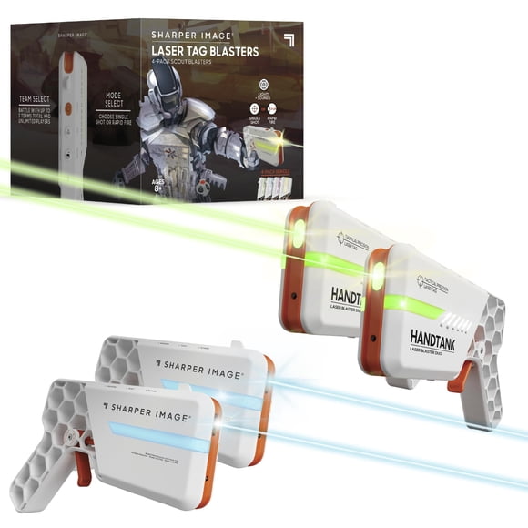 Sharper Image Laser Tag Blaster Set - 4-Pack With Lights & Sounds 110-Ft Range 7 Team Colors Dual Firing Modes| Indoor & Outdoor Game For Kids Teens Adults| Electronic Toy Gift| No Vests Needed