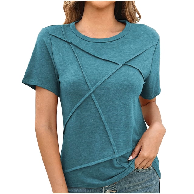 Plebaso T-Shirts à Manches Courtes pour Femmes, Col Ras du Cou Décontracté, T-Shirts de Couleur Unie, Confortables, d'Été, Basiques pour Femmes