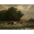 thumbnail image 2 of Edward Mitchell Bannister 14x11 Gold Ornate Wood Frame and Double Matted Museum Art Print Titled - Untitled (Landscape with Cattle Grazing) (1897), 2 of 4