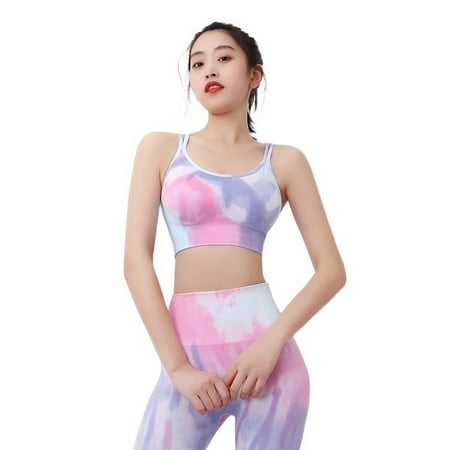 

Toyella New Trend Tie-Dye Yoga Sports Shorts High Waist Hips Slimming Training Fitness Exercise Five-Point Pants Purple pink M Bra and Pants
