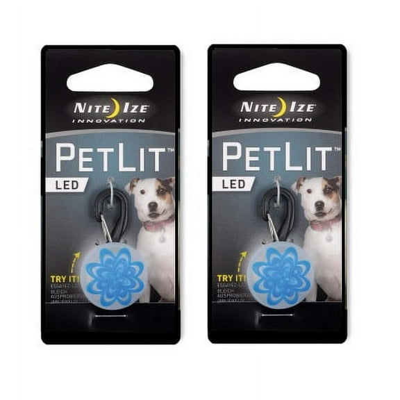 Nite Ize PetLit LED Collar Light 2 Pack Dog Cat Collar Light White LED Blue Burst Design Replaceable Batteries