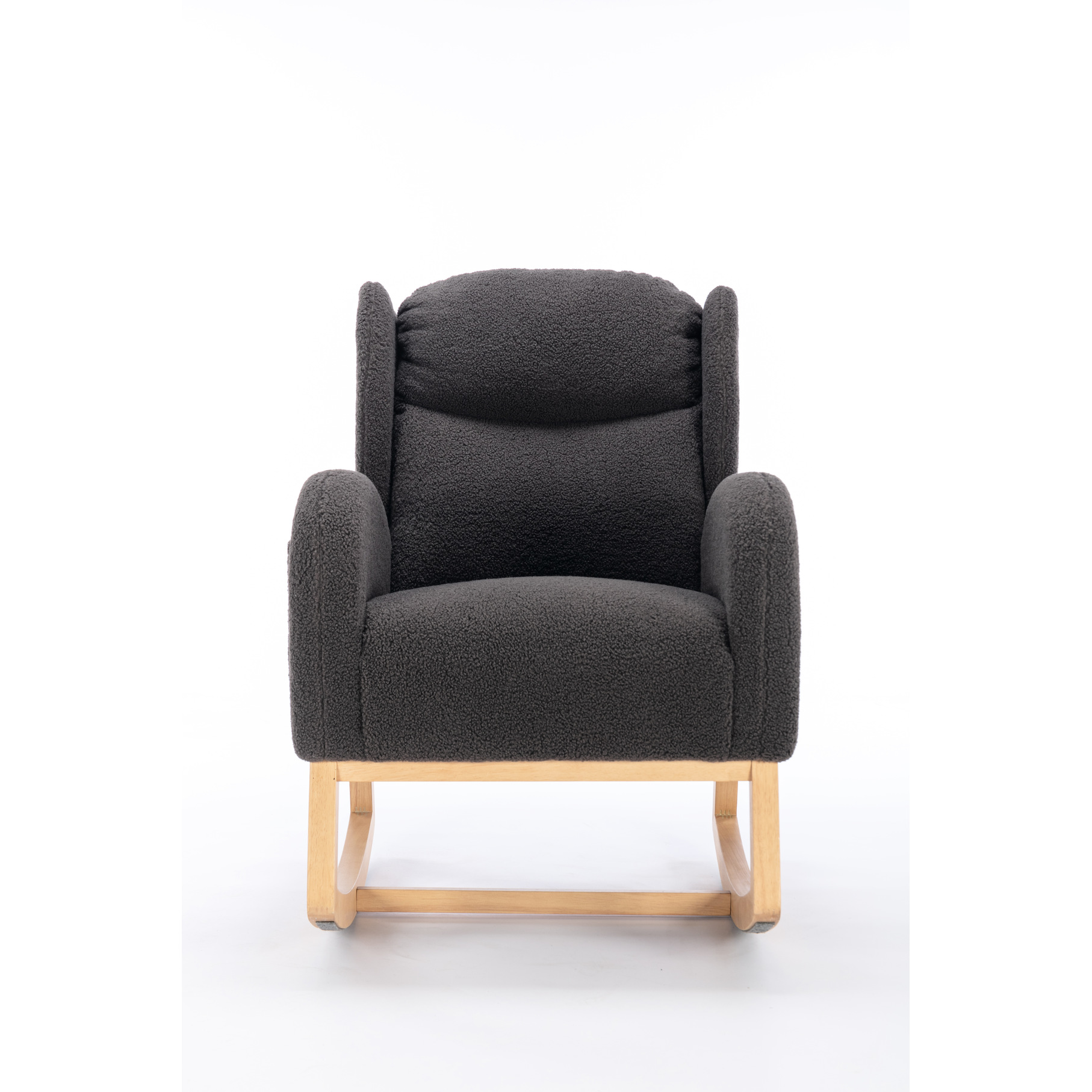 Back Dark Gray Fabric Rocking Chair With Wooden Components And Fill For Living Ergonomic Room Wood Parts