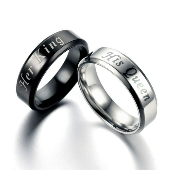 OULII His and Hers Black Stainless Steel Couple Finger Rings with Smooth Comfort Fit