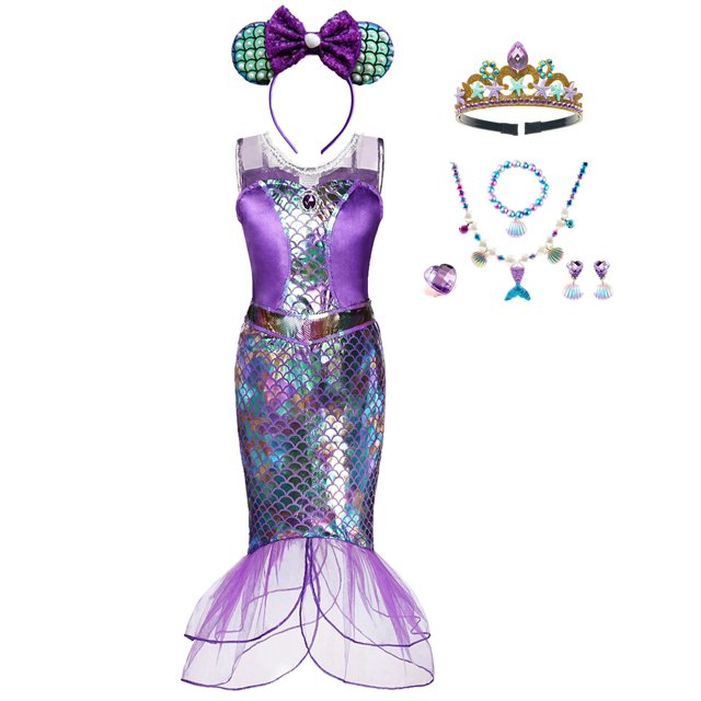 Vestido de princesa Ariel de Sirenita para niños, disfraz de Cosplay para niñas, fiesta de cumpleaños de Halloween, ropa de verano de hadas, VestidoL Gao Jinjia LED