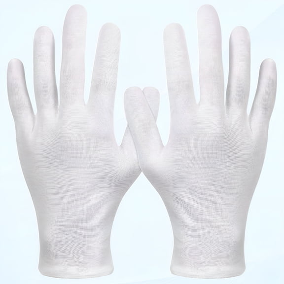 TELOLY 6 Pairs XL White Cotton Gloves for Dry Hands, Soft Polyester Hand Spa Gloves for Eczema, Skincare, Salon, Cleaning