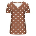thumbnail image 4 of ZQGJB Polka Dot Shirts for Women Summer Short Sleeve Casual V Neck Graphic Tunic Blouse Loose Fit Oversized Baggy Pullover Tops Brown XL, 4 of 5