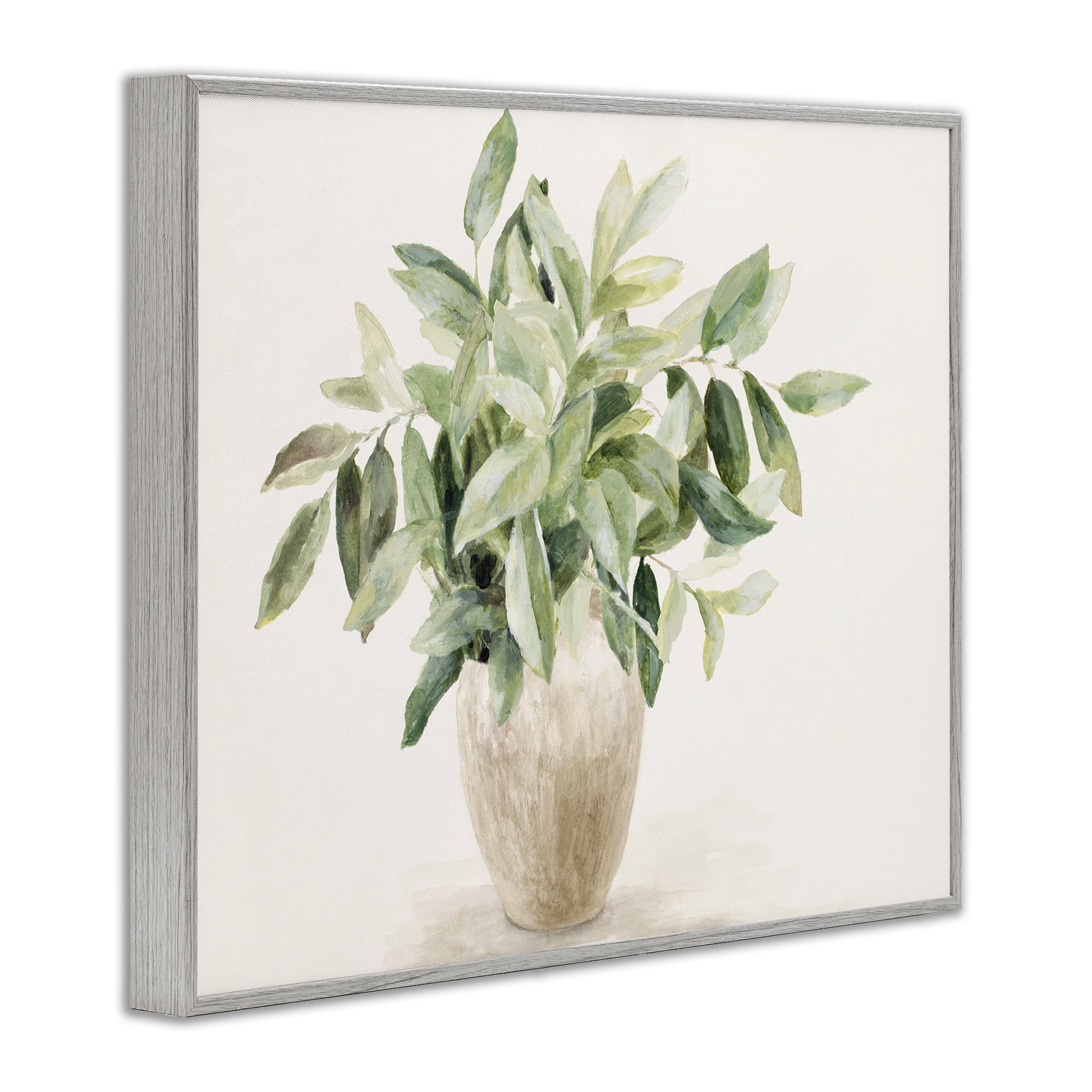 Stupell Industries Neutral Potted Plant Botanical & Floral Painting Gray Framed Art Print Wall Art, 30 x 24