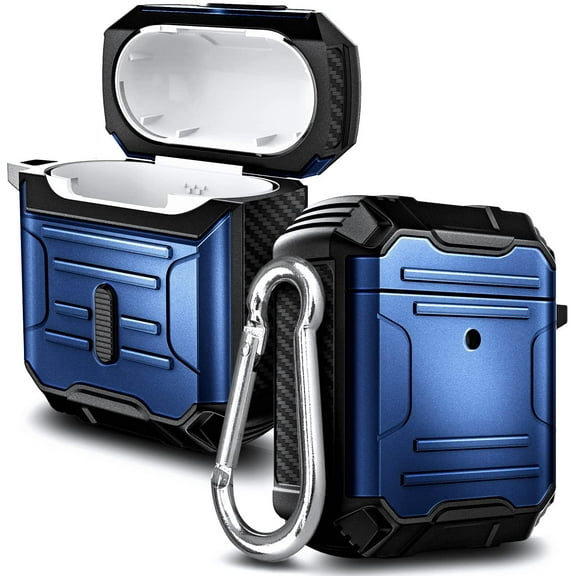 Nagebee Case for AirPods Pro, AirPods 1 2 3 1st / 2nd / 3rd Generation, Full-Body Military Shockproof Protective Heavy Duty, Hard PC and Soft TPU Cover with Keychain (Blue)