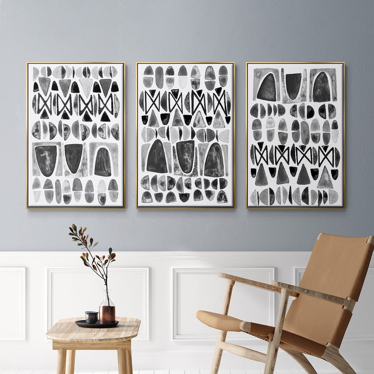 Grey Arches I - Framed Premium Gallery Wrapped Canvas L Frame 3 Piece Set - Ready to Hang