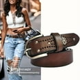 thumbnail image 2 of Women's Genuine Leather Belt - Handcrafted Vintage Metal Buckle Design, Perfect for Casual Wear and Jeans, 2 of 12