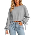 thumbnail image 4 of SSZMDLB Women Long Sleeve Eyelet Cropped Hem Pullover Sweater Tunic Top Cute Casual Winter Fall Fashion Trendy Dressy Solid Knit Basic Clothes for Work, Gray XL, 4 of 9
