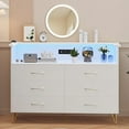 thumbnail image 2 of Rugerasy 6 Dresser for Bedroom with Power Outlet & LED Light,Wooden Dressers with Wide Drawers & 2-Tier Open Shelves,Modern Chest of Double Wide Drawers for Living Room,Entryway,TV Stand,White, 2 of 7