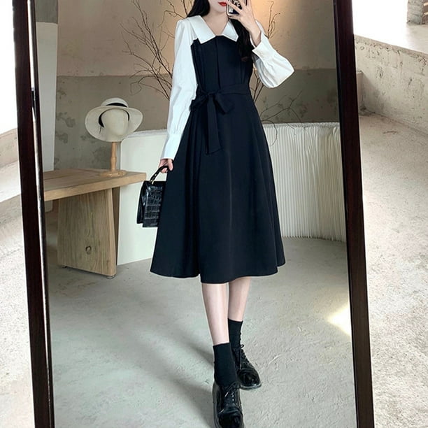 Vestido de manga larga con bloques de color, vestido de manga larga con cintura para mujer, vestido de manga larga con cinturón, vestido de manga larga de rendimiento de primera categoría