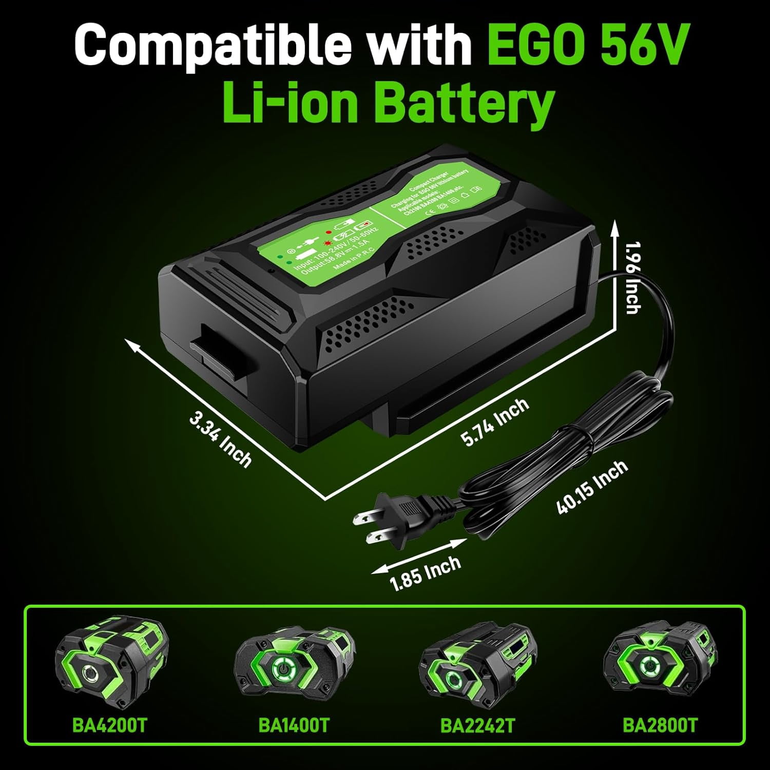 Rapid Charger Replace for EGO 56V Battery Charger CH2100 CH3200 CH5500 CH2800D, Compatible with EGO 56-Volt Lithium-ion Batttery BA2800 BA4200 BA1400