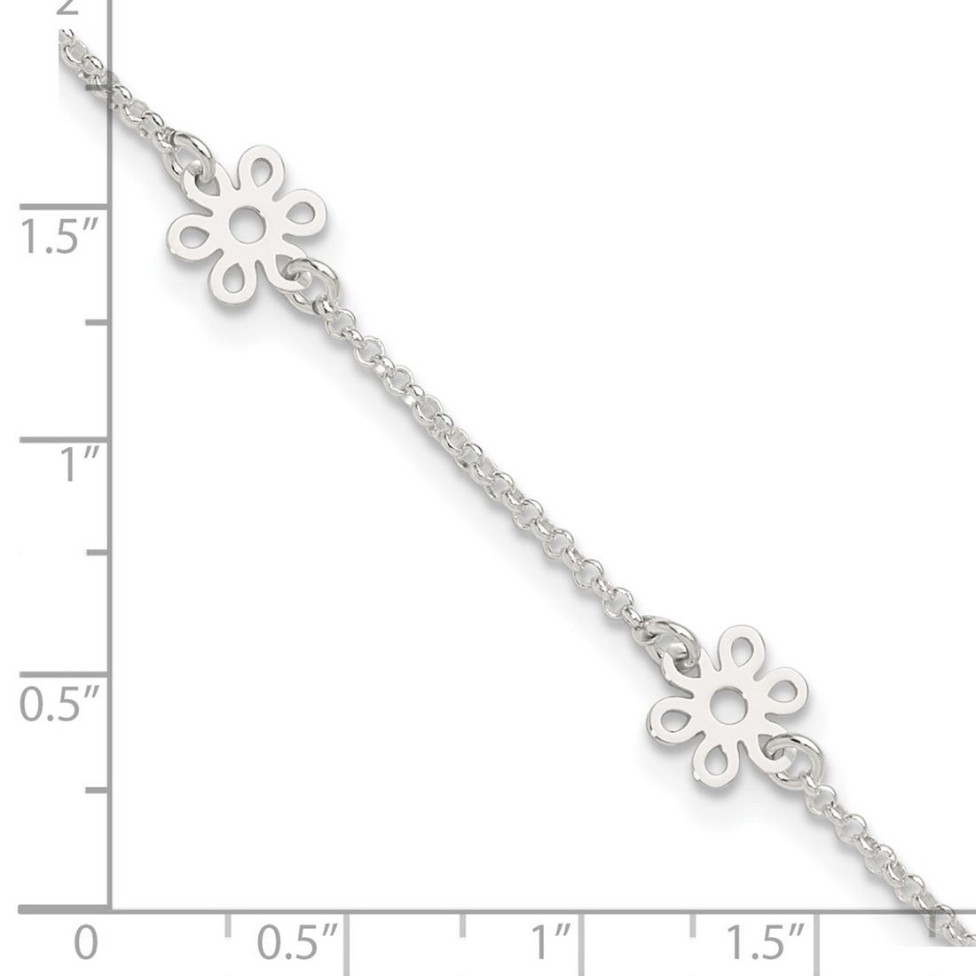 925 Sterling Silver Fancy Lobster Closure Polished Flower With 1inch Ext. Anklet 9 Inch 8mm Wide Anklet for Women