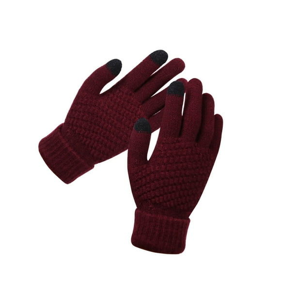 ZLight Gants d'Hiver Chauffe-Mains Couvre-Mains Couleur Unie Style Simple Tricot Écran Tactile Gants pour Filles Vêtements Mode Accessoire Rouge Vin 1 Ensemble