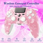 Wireless Controller Compatible with P4/P4 Slim/P4 Pro/Windows PC, Pink Cherry