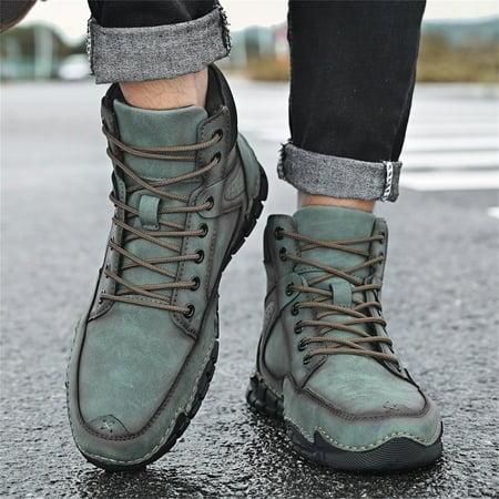 

Men s Casual High-top Leather Shoes Warm Short Boots Trendy Men s Shoes