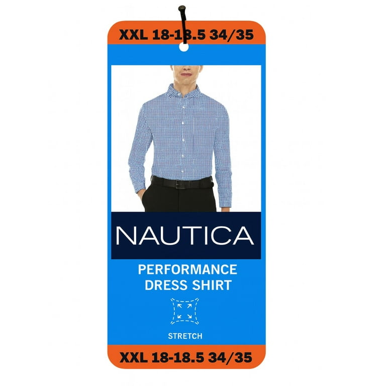 Nautica Men's Performance Slim Fit Dress Shirt, Navy/White, XXL (18-18.5,  34/35)