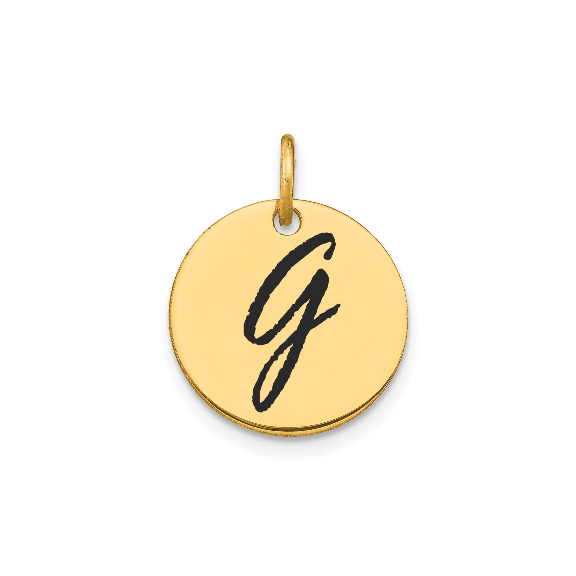 14k Yellow Gold Round Initial Pendant with Script Letter G, Unisex Monogram Necklace Charm for Personalized Jewelry and Custom Name Identity Necklace