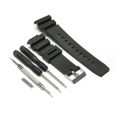 Black Carbon Fiber Watch Band - Black Silicone Rubber Watch Strap With Tool For G-Shock Watch Fitting 25mm Width Replacement Band